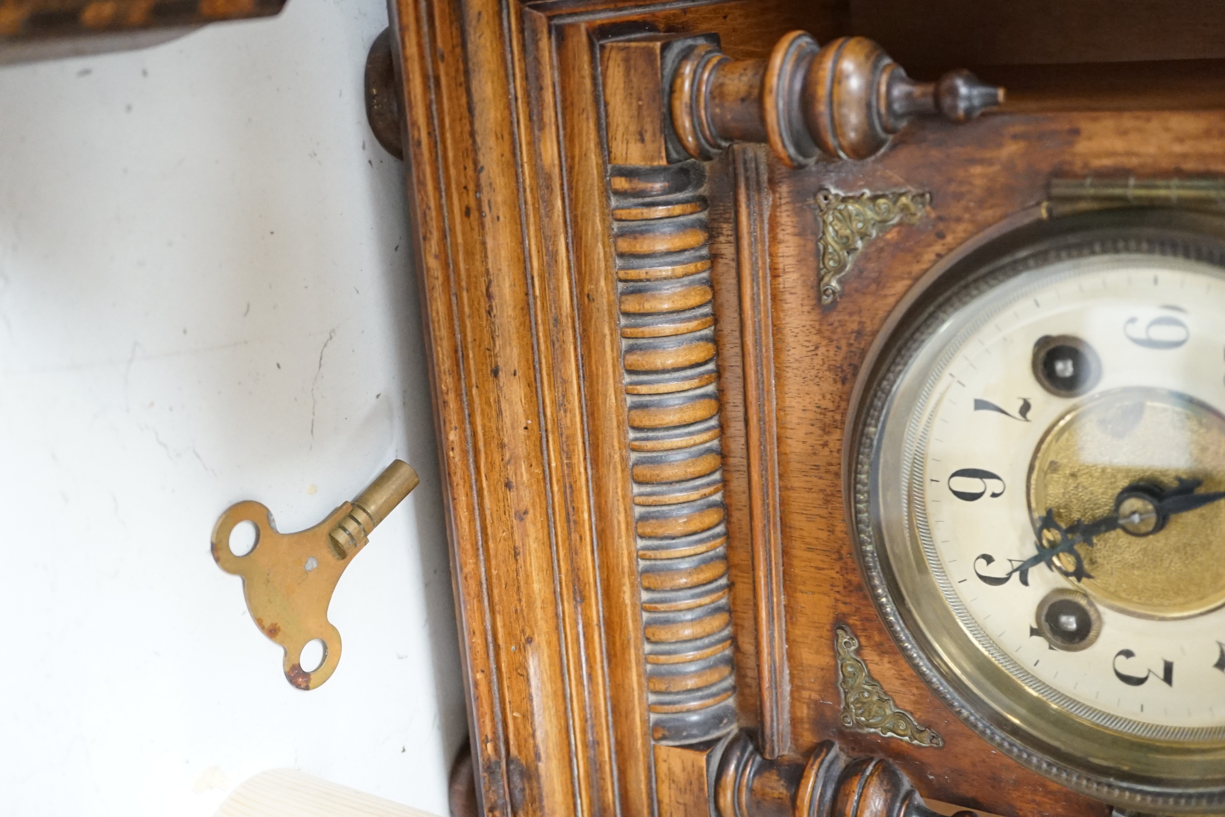 Three late 19th century mantel clocks, tallest 40cm